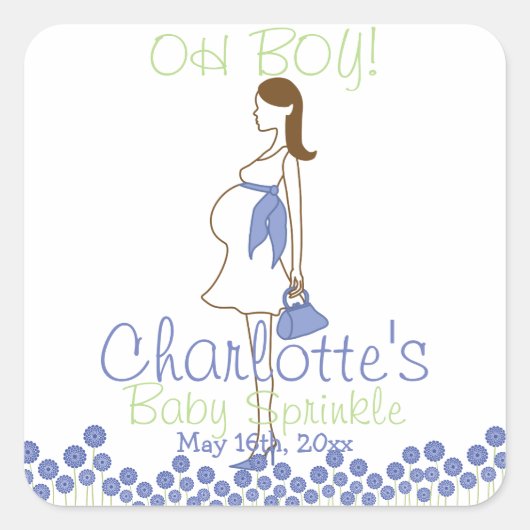 OH BOY! Blue Silhouette Baby Sprinkle Vierkante Sticker (Voorkant)