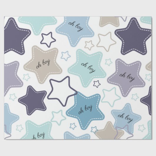 Oh Boy Blue Stars Baby shower Baby Gift Cadeaupapier (Vlak)