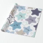 Oh Boy Blue Stars Baby shower Baby Gift Cadeaupapier (Uitgerold)