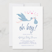 Oh Boy Blue Stork Baby shower Kaart (Voorkant)