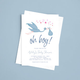 Oh Boy Blue Stork Baby shower Kaart