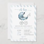 Oh Boy Blue Stroller Pram Boy Baby shower Kaart (Voorkant)