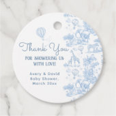 Oh Boy Blue Toile Safari Animal Baby shower Bedankjes Labels (Voorkant)