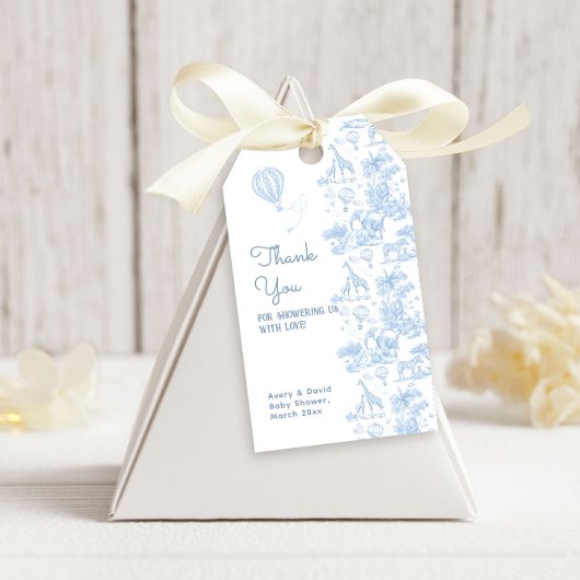 Oh Boy Blue Toile Safari Animal Baby shower Cadeaulabel