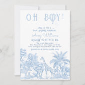 Oh Boy Blue Toile Safari Animal Baby shower Kaart (Voorkant)
