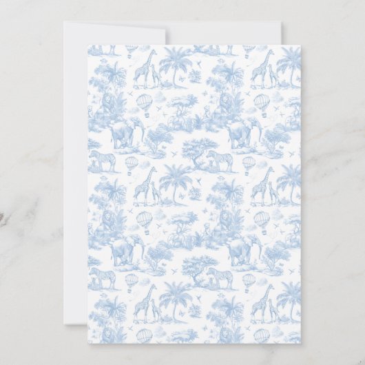 Oh Boy Blue Toile Safari Animal Baby shower Kaart (Achterkant)
