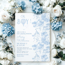 Oh Boy Blue Toile Safari Animal Baby shower