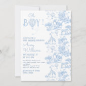 Oh Boy Blue Toile Safari Animal Baby shower Kaart (Voorkant)