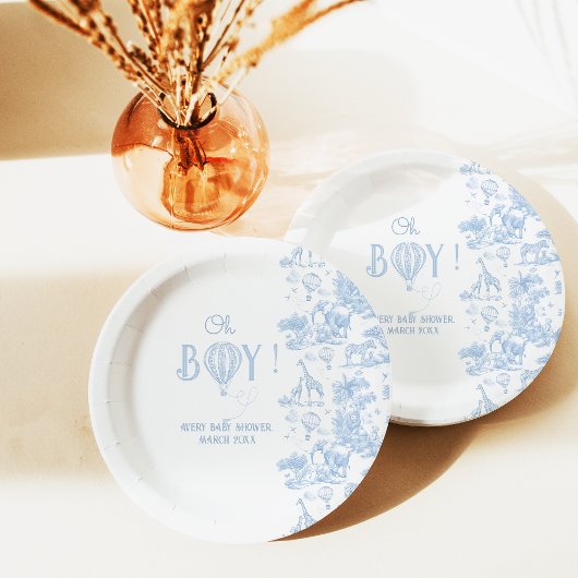 Oh Boy Blue Toile Safari Animal Baby shower Papieren Bordje