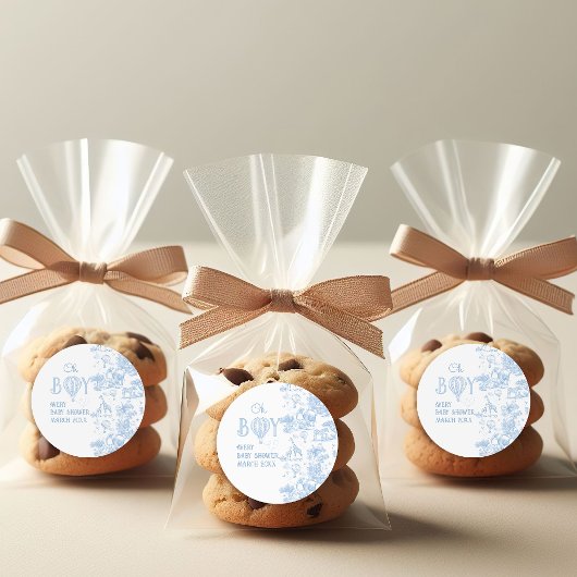 Oh Boy Blue Toile Safari Animal Baby shower Ronde Sticker