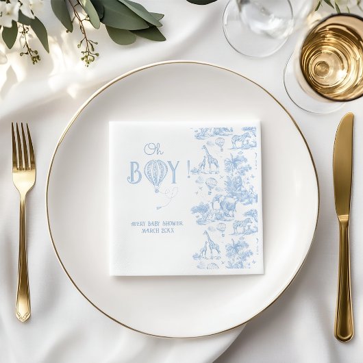 Oh Boy Blue Toile Safari Animal Baby shower Servet