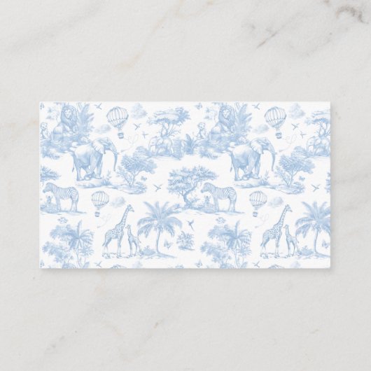 Oh Boy Blue Toile Safari Baby shower Luier Informatiekaartje (Achterkant)