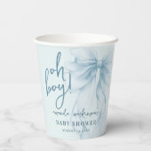 Oh Boy Blue Watercolor Bow Baby Shower Papieren Bekers (Achterkant)