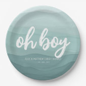 Oh Boy Blue Waterverf Baby shower Papieren Bordje (Voorkant)