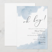 Oh Boy Blue Waterverf Baby shower Uitnodiging (Voorkant / Achterkant)