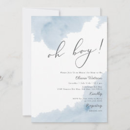 Oh Boy Blue Waterverf Baby shower Uitnodiging