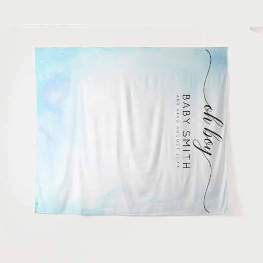 Oh Boy Blue Welcome Baby Shower Achtergrond Wandkleed (Voorkant (horizontaal))