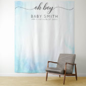 Oh Boy Blue Welcome Baby shower Backdrop Wandkleed (In situ)