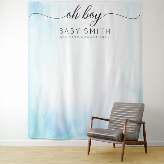 Oh Boy Blue Welcome Baby shower Backdrop Wandkleed (In situ)