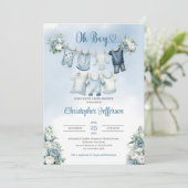 Oh Boy Boho Baby Kleding Clothesline Baby shower Kaart (Staand voorkant)