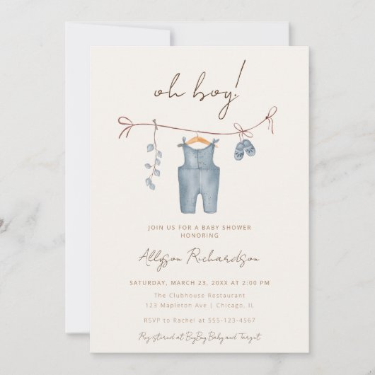 Oh Boy Boho babykleding blauw baby shower Kaart (Voorkant)