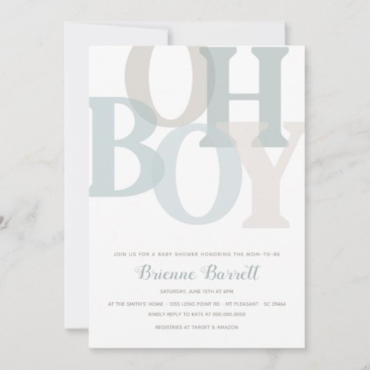 Oh Boy Boho Blue & Beige Minimalist Baby shower Kaart (Voorkant)