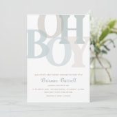 Oh Boy Boho Blue & Beige Minimalist Baby shower Kaart (Staand voorkant)