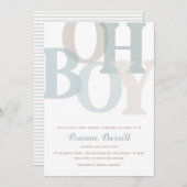 Oh Boy Boho Blue & Beige Minimalist Baby shower Kaart (Voorkant / Achterkant)