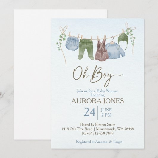 Oh boy boho kleding baby shower kaart (Voorkant / Achterkant)