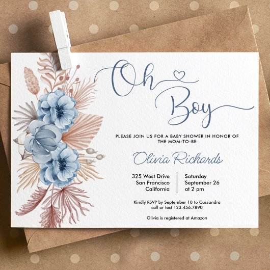 Oh Boy Boho Pampas Grass Baby shower Kaart