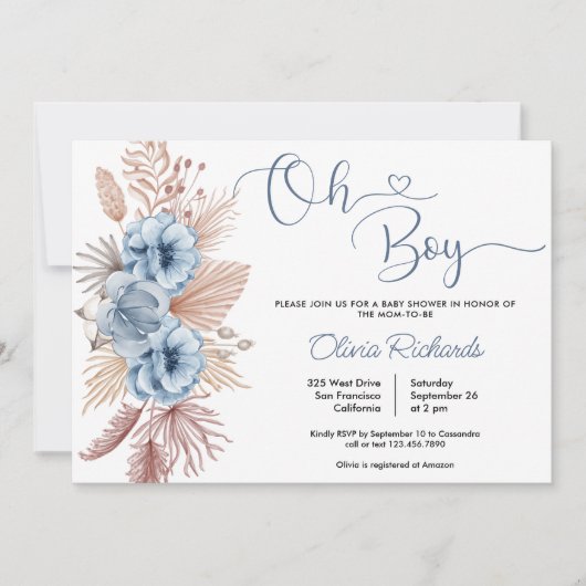 Oh Boy Boho Pampas Grass Baby shower Kaart (Voorkant)
