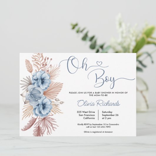 Oh Boy Boho Pampas Grass Baby shower Kaart (Staand voorkant)