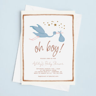 Oh Boy Boho Stork Baby shower Kaart