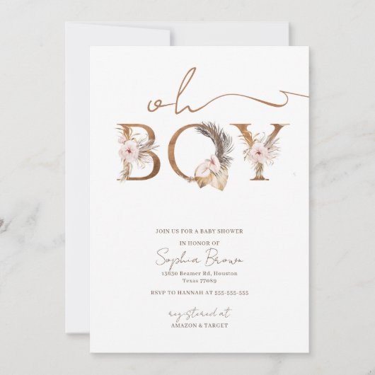 Oh Boy Boho Tropical Flowers Boy Baby shower Kaart (Voorkant)