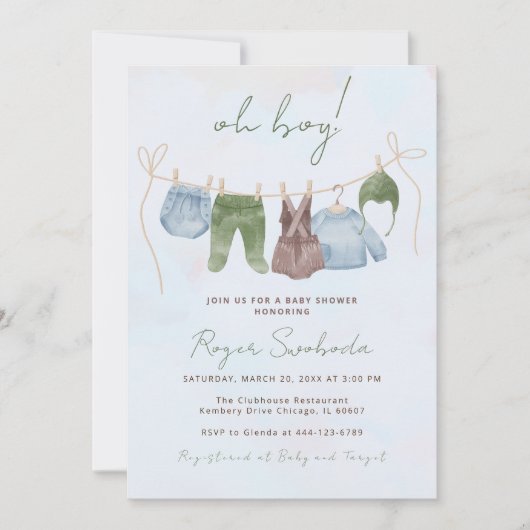 Oh Boy boho waterverf babykleding blauw Kaart (Voorkant)