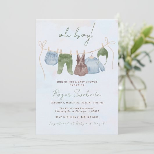 Oh Boy boho waterverf babykleding blauw Kaart (Staand voorkant)