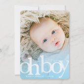 OH BOY Bold Overlay Blue Photo Birth Notice Aankondiging (Voorkant)
