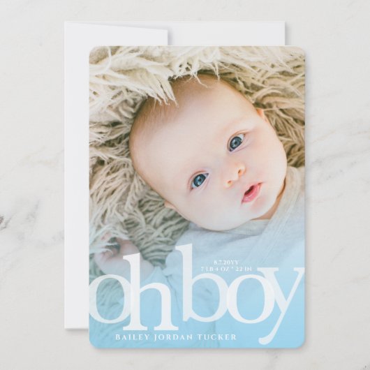 OH BOY Bold Overlay Blue Photo Birth Notice Aankondiging (Voorkant)