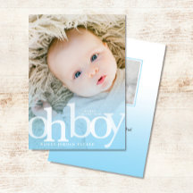 OH BOY Bold Overlay Blue Photo Birth Notice