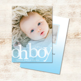 OH BOY Bold Overlay Blue Photo Birth Notice Aankondiging