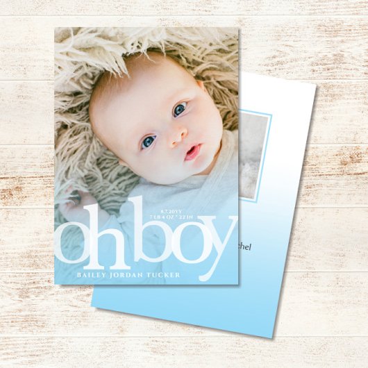 OH BOY Bold Overlay Blue Photo Birth Notice Aankondiging