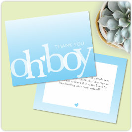OH BOY Bold Overlay Light Blue Modern Baby shower Bedankkaart
