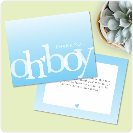 OH BOY Bold Overlay Light Blue Modern Baby shower Bedankkaart