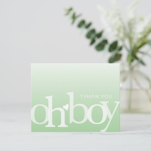 OH BOY Bold Overlay Light Green Modern Baby shower Bedankkaart (Staand voorkant)