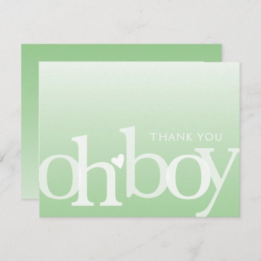 OH BOY Bold Overlay Light Green Modern Baby shower Bedankkaart (Voorkant / Achterkant)