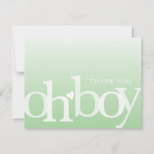 OH BOY Bold Overlay Light Green Modern Baby shower Bedankkaart