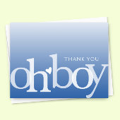 OH BOY Bold Overlay Navy Blue Modern Baby shower Bedankkaart