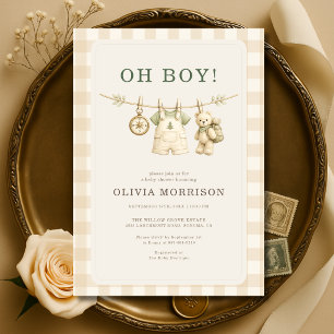 Oh Boy Bos Clothesline Gingham Baby Borrel Kaart