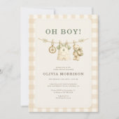 Oh Boy Bos Clothesline Gingham Baby Borrel Kaart (Voorkant)