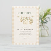 Oh Boy Bos Clothesline Gingham Baby Borrel Kaart (Staand voorkant)